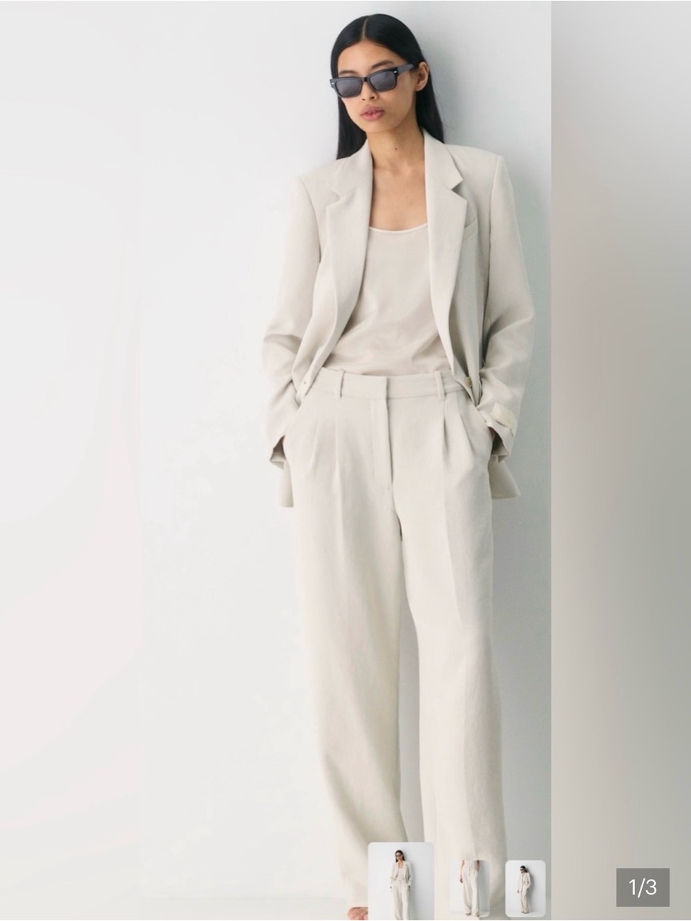 Aritzia Wilfred Cream Wide-Leg Tailored Trousers